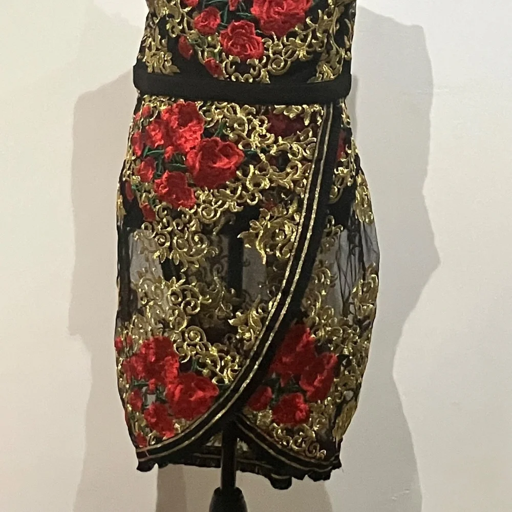 Wow, couture, red, black and gold lace dress - Picture 11 of 13
